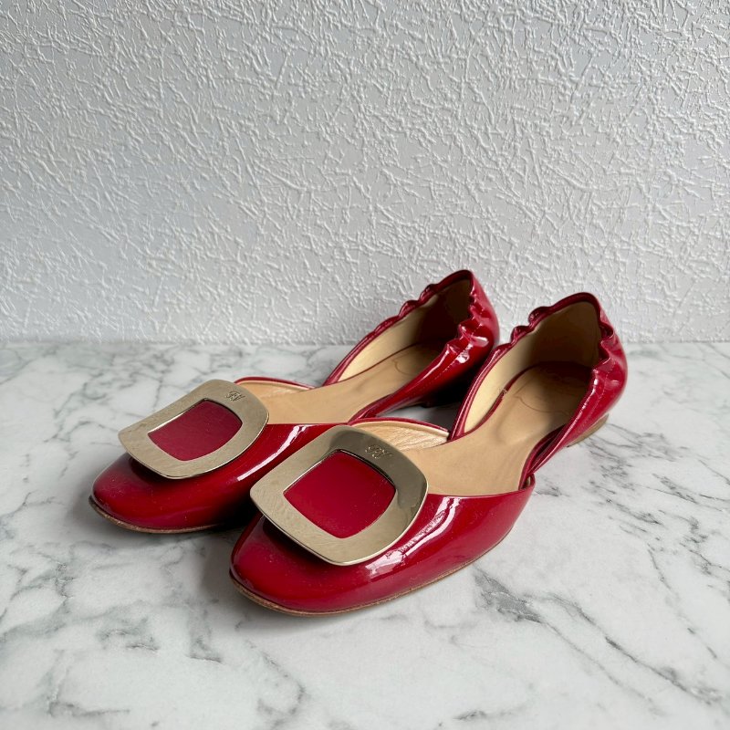 💝高級感拉滿 RV 紅色方形造型平底鞋-0