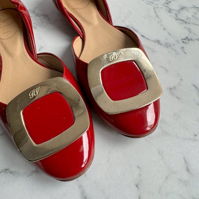💝高級感拉滿 RV 紅色方形造型平底鞋-3