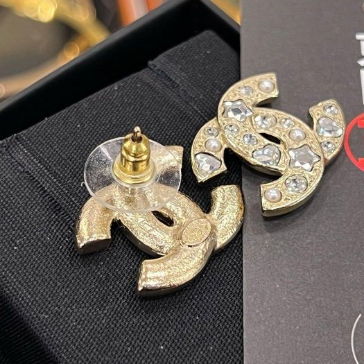 東區正精品㊣CHANEL 全新香奈兒金色雙C LOGO星星水鑽耳環 RZ6230-3