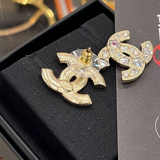 東區正精品㊣CHANEL 全新香奈兒金色雙C LOGO星星水鑽耳環 RZ6230-4