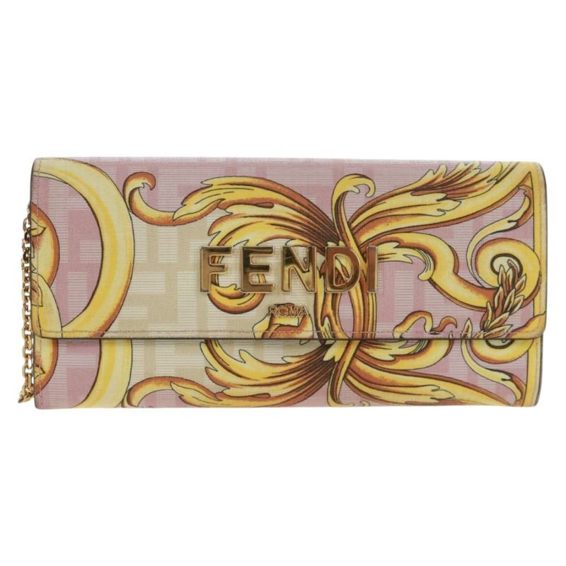 【日本直送】FENDI 鏈條錢包 Fendace Versace 聯名款 PVC 粉紅色金色 正品 BA10530SAV-12