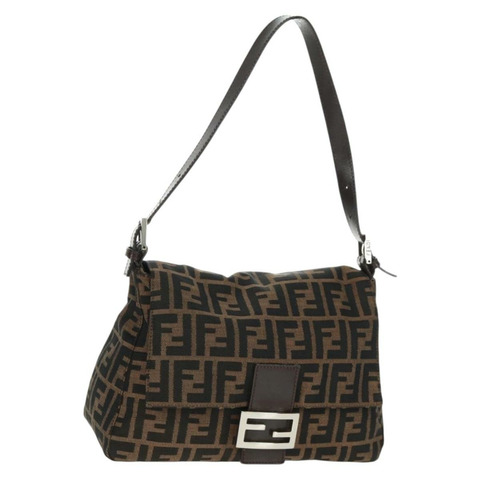 FENDI Zucca帆布Mamma Baguette單肩包 黑色 棕色 銀色 正品 170787V