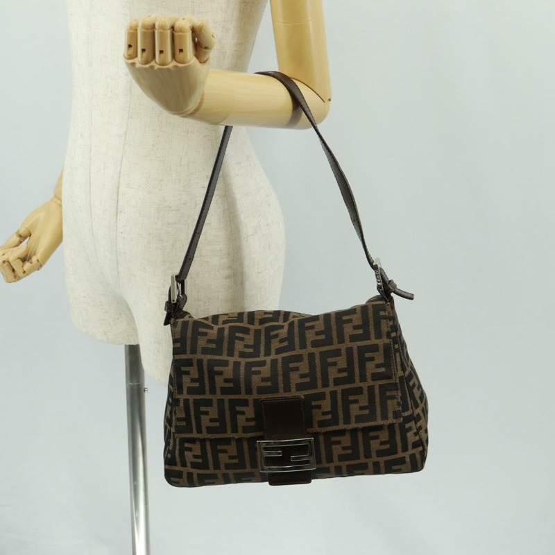 【日本直送】FENDI Zucca帆布Mamma Baguette單肩包 黑色 棕色 銀色 正品 170787V-24