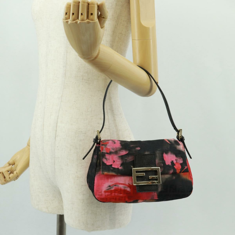 【日本直送】FENDI Zucchino帆布Mamma Baguette手袋 紅色金色 正品 170732SM-24