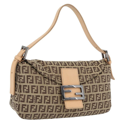 FENDI Zucchino 帆布 Mamma Baguette 單肩包 棕色 正品 fm5094V