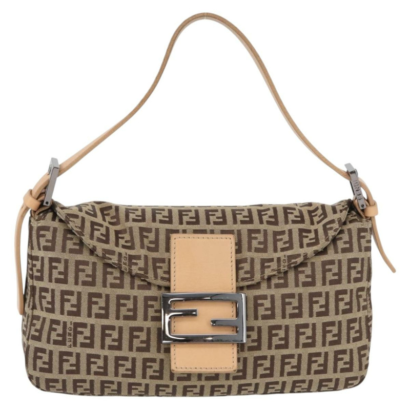 【日本直送】FENDI Zucchino 帆布 Mamma Baguette 單肩包 棕色 正品 fm5094V-12