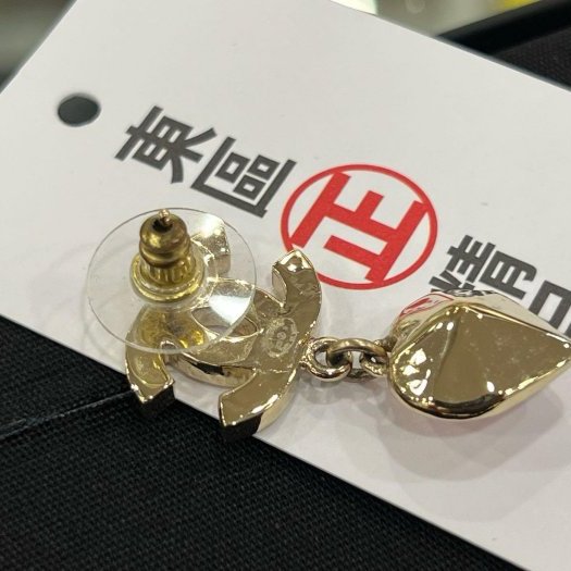 東區正精品㊣CHANEL AB9100 近全新香奈兒金色雙C珍珠愛心粉晶吊墜耳環 RZ6245-5