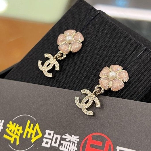 東區正精品㊣CHANEL ABG900 全新香奈兒粉色小花金色雙C珍珠吊墜耳環 RZ6246-2
