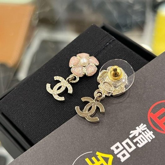 東區正精品㊣CHANEL ABG900 全新香奈兒粉色小花金色雙C珍珠吊墜耳環 RZ6246-5
