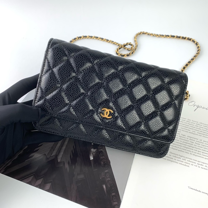 Chanel woc荔枝皮黑金/晶片款/專櫃購證/95新-1