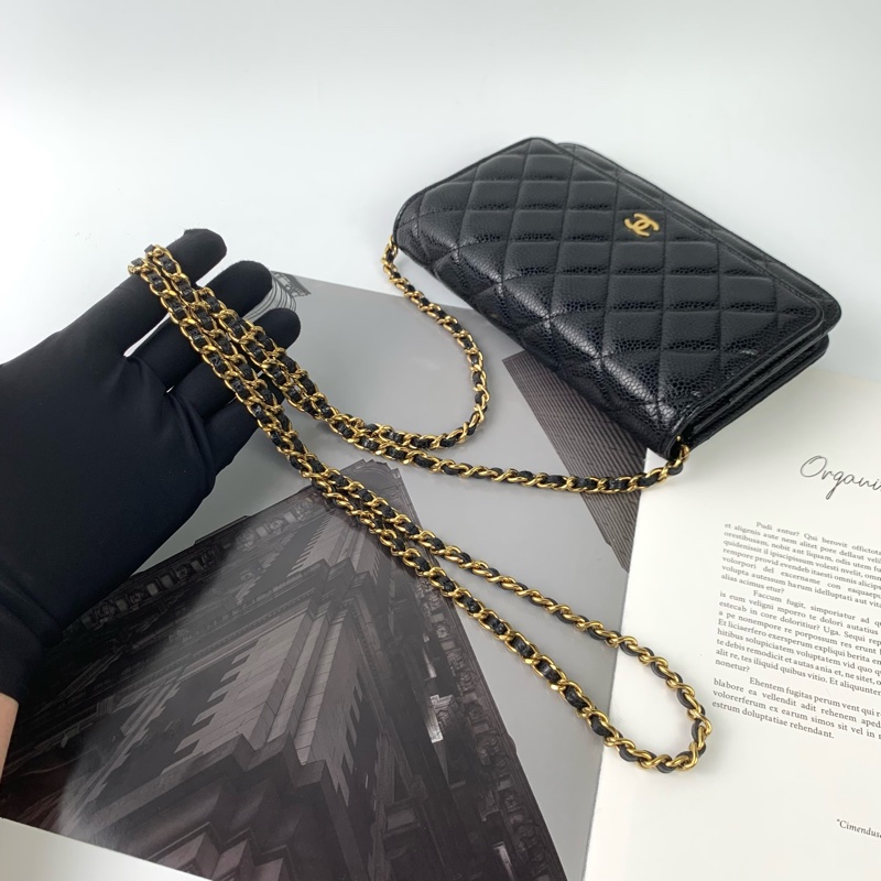 Chanel woc荔枝皮黑金/晶片款/專櫃購證/95新-9