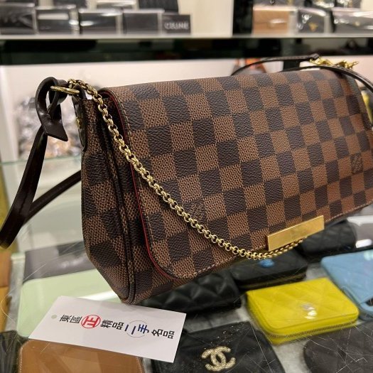 東區正精品㊣LV N41129 Favorite MM 咖啡色棋盤格金鍊翻蓋手提肩背斜背包 RZ6235-1
