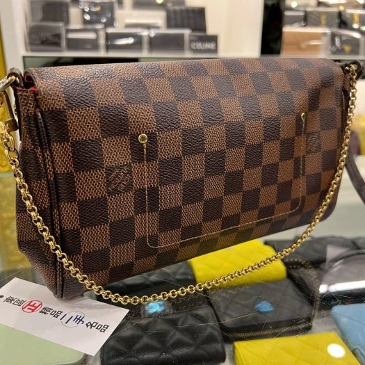 東區正精品㊣LV N41129 Favorite MM 咖啡色棋盤格金鍊翻蓋手提肩背斜背包 RZ6235-9