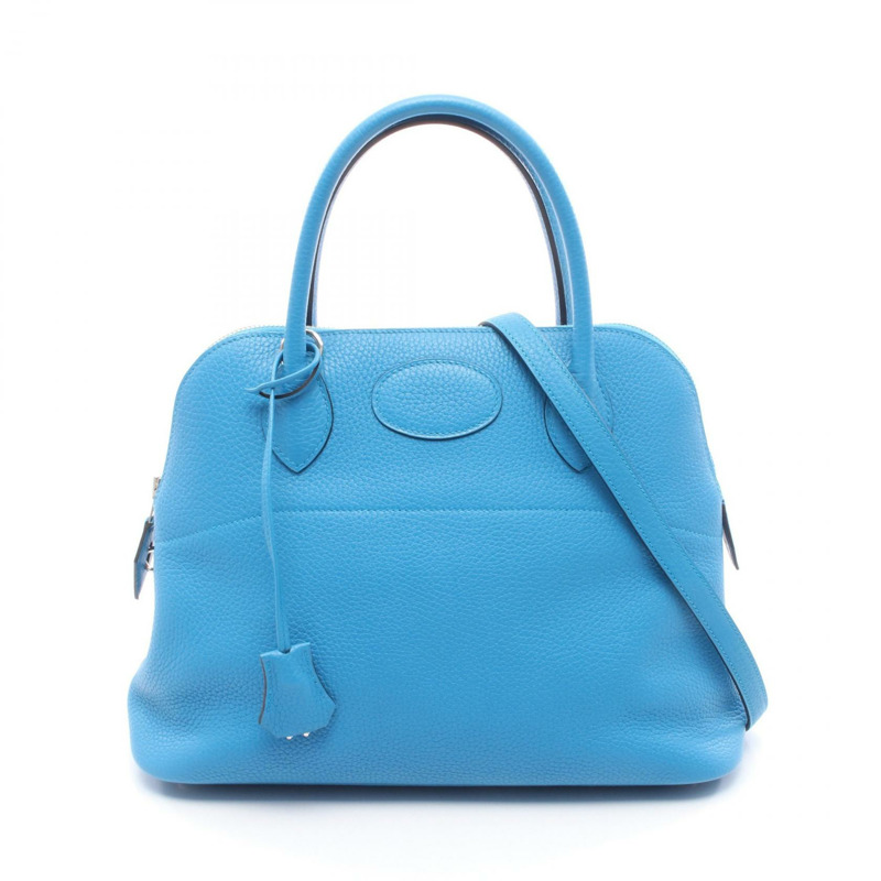 愛馬仕 Bolide31 藍色桑給巴爾手提包 073419CK Taurillon Clemence Taurillon Clemence 藍色二手女士-0