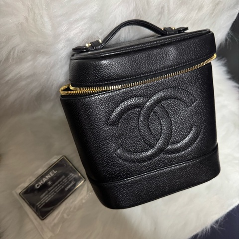 Chanel Vintage 荔枝紋牛皮雙C標誌手提化妝箱