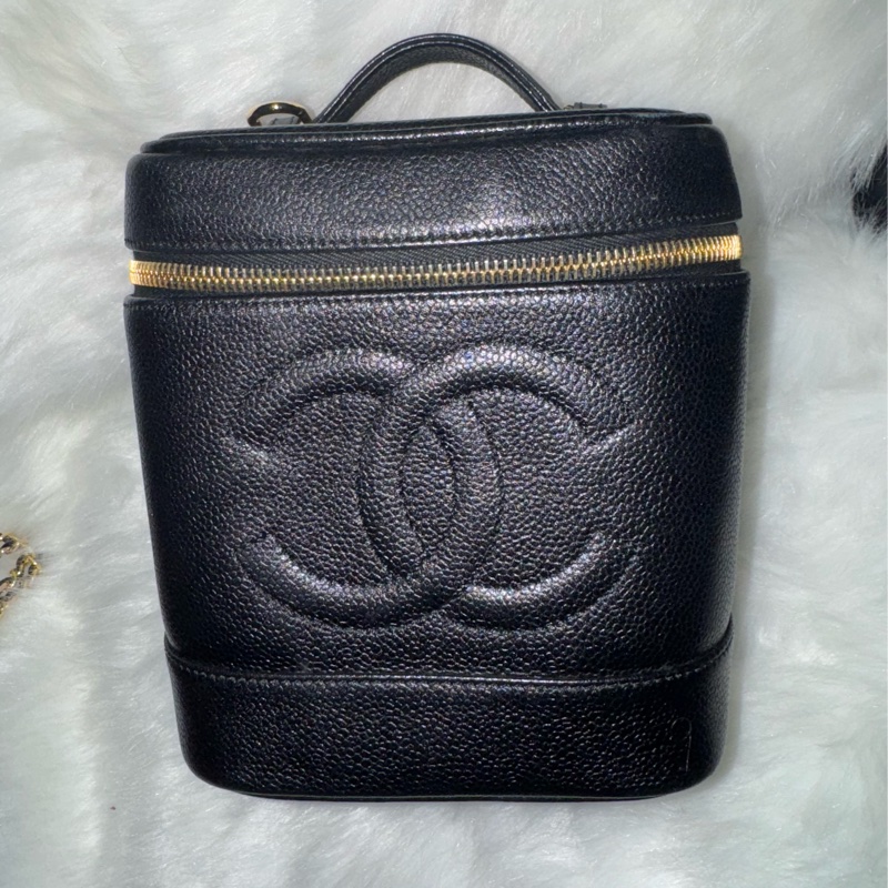 Chanel Vintage 荔枝紋牛皮雙C標誌手提化妝箱-1