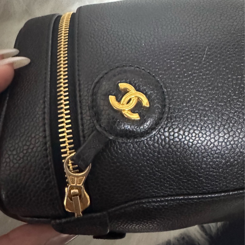 Chanel Vintage 荔枝紋牛皮雙C標誌手提化妝箱-9