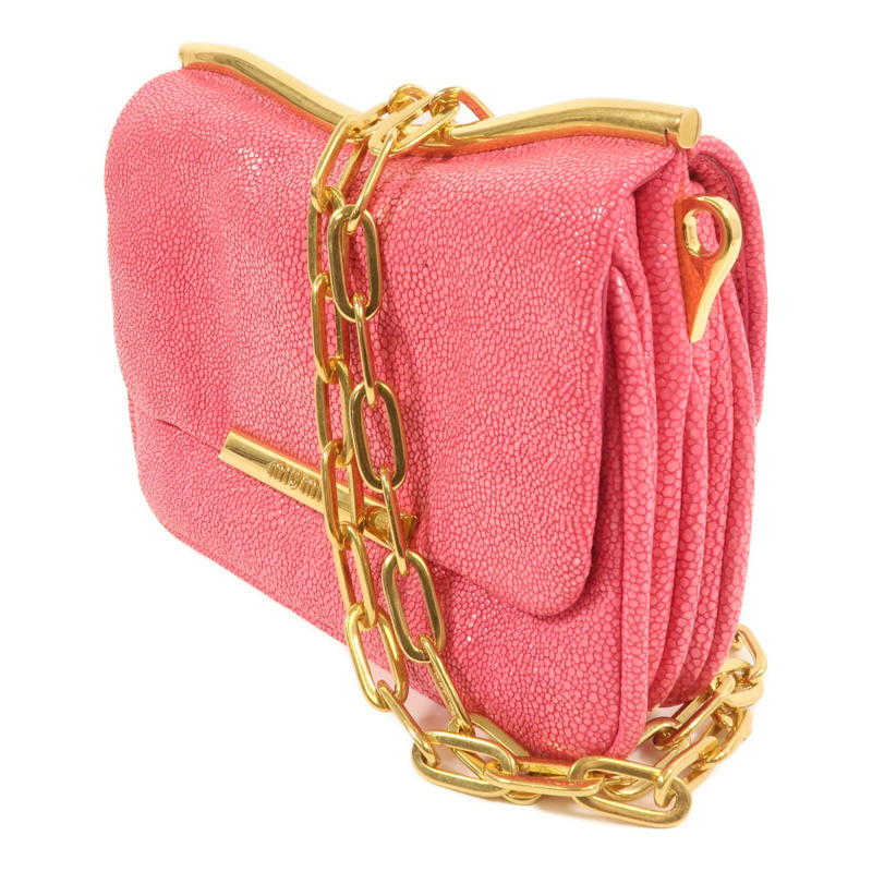 Miu Miu 牛皮皮革Shoulder Bag金扣鏈帶肩背袋-2