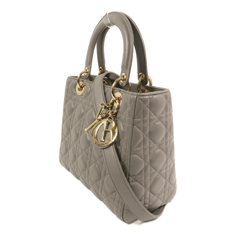 Dior 羊皮皮革Lady Dior Medium金扣手挽肩背兩用袋-2