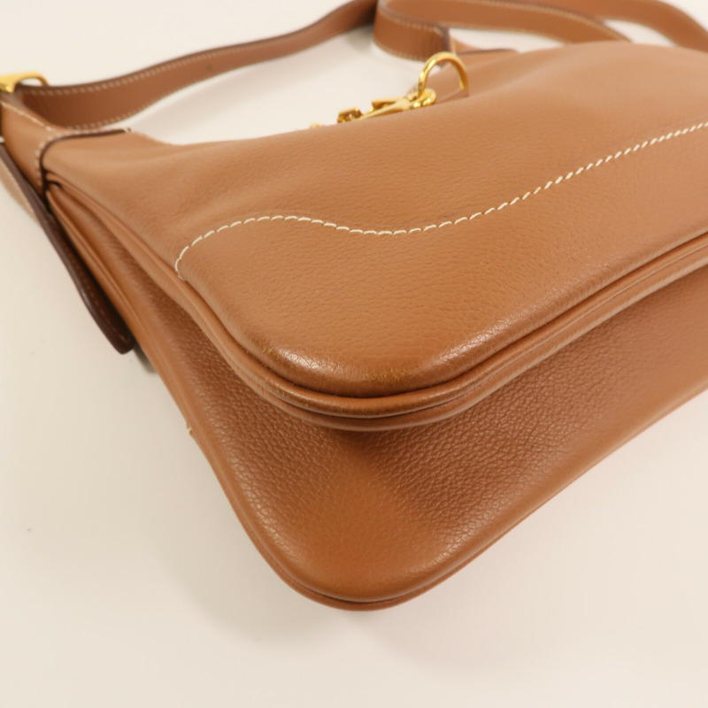 HERMES Evercolor皮革Trim Duo 24金扣肩背袋Gold-6