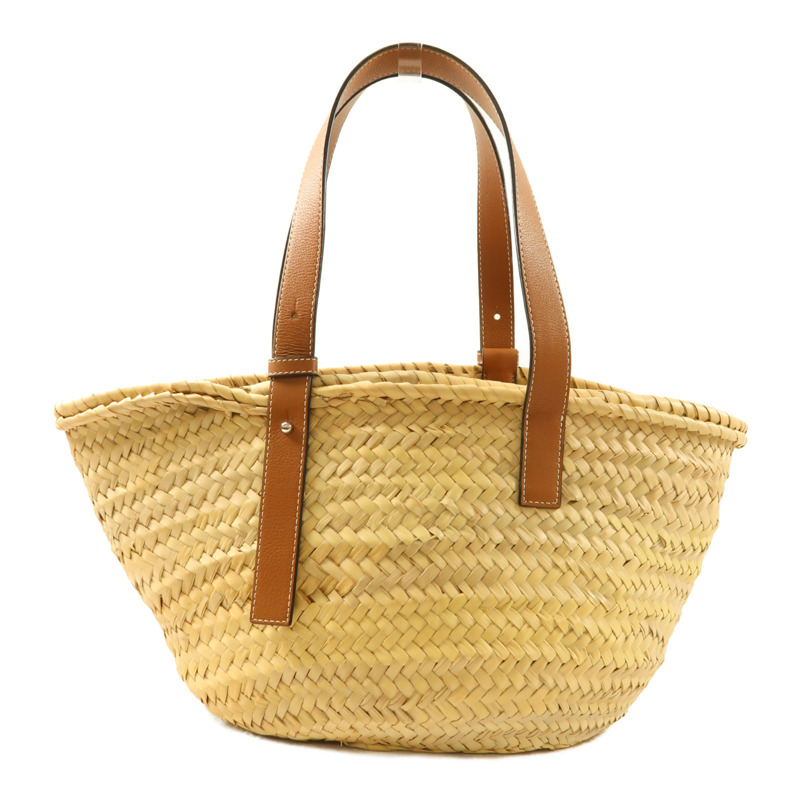 LOEWE Raffia Leather Trimmed Basket Bag銀扣肩背袋-1