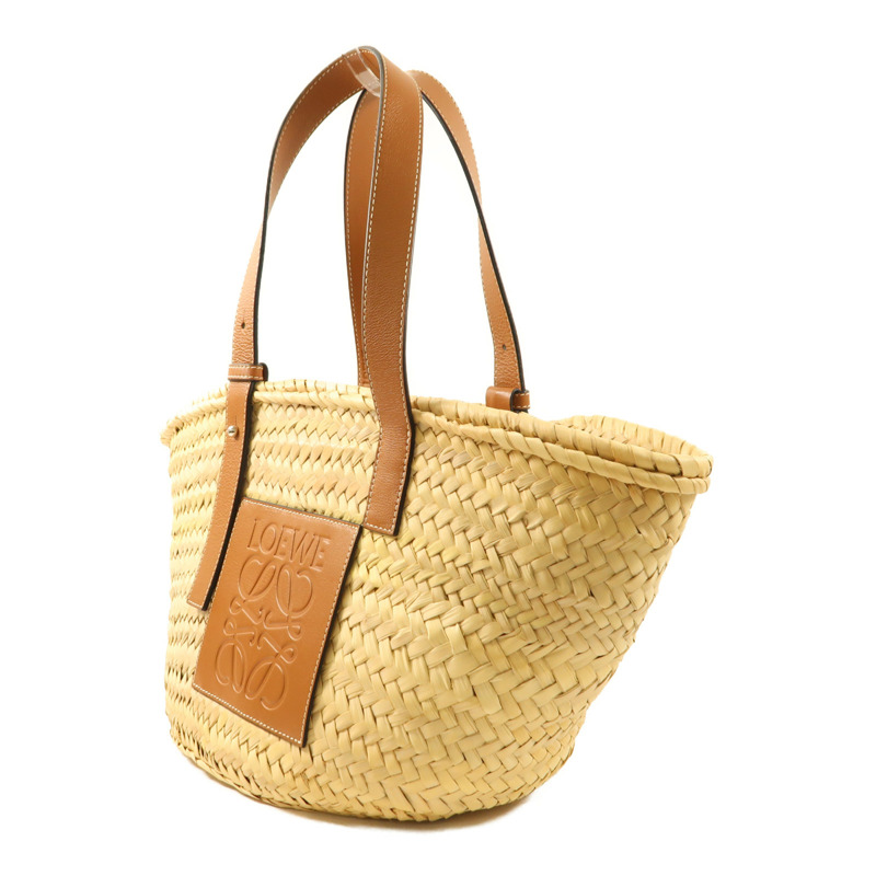LOEWE Raffia Leather Trimmed Basket Bag銀扣肩背袋-2