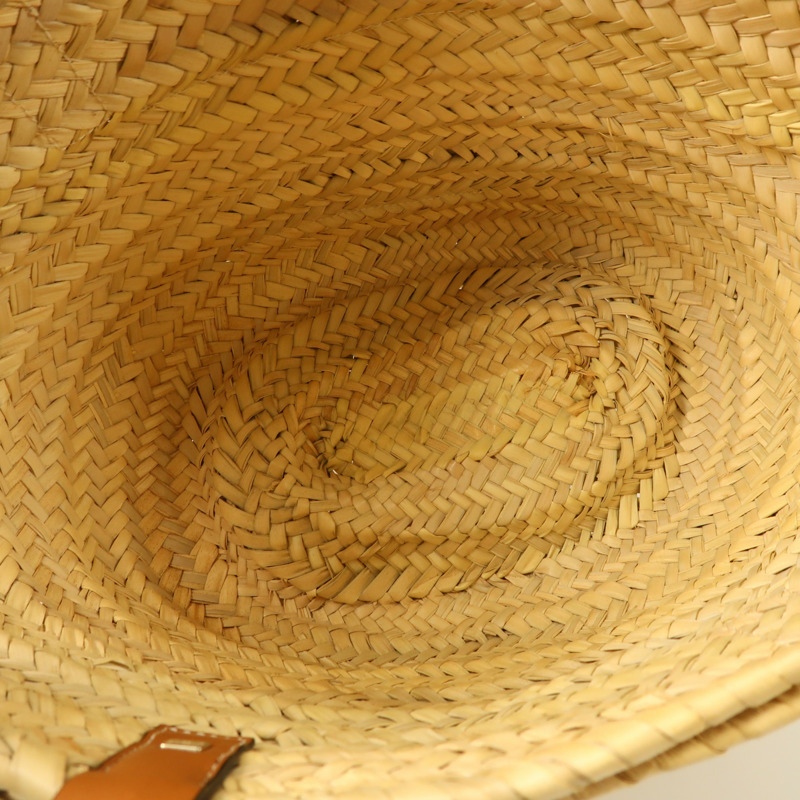 LOEWE Raffia Leather Trimmed Basket Bag銀扣肩背袋-4