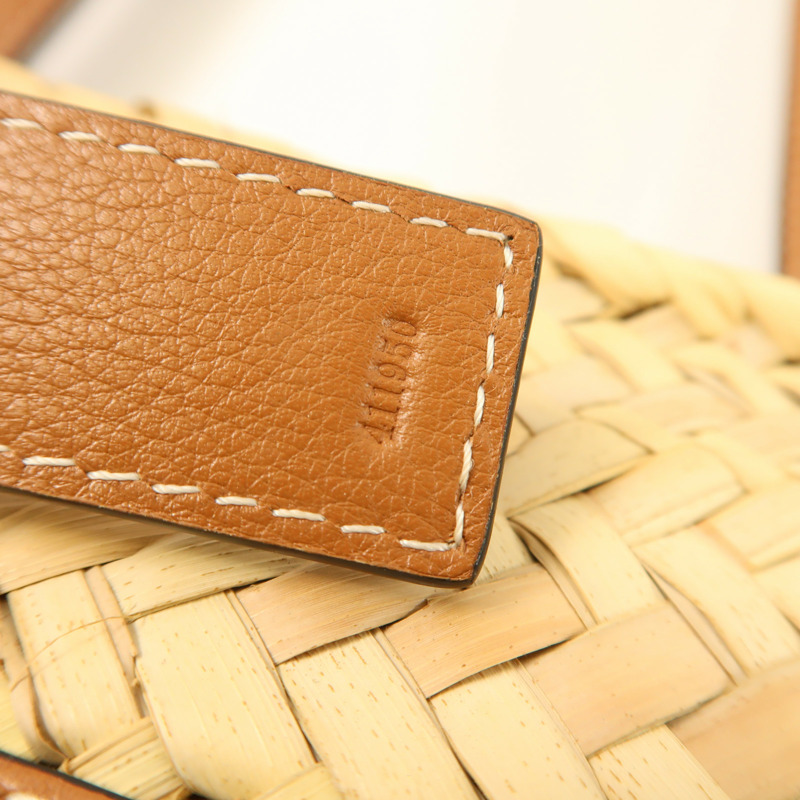 LOEWE Raffia Leather Trimmed Basket Bag銀扣肩背袋-6