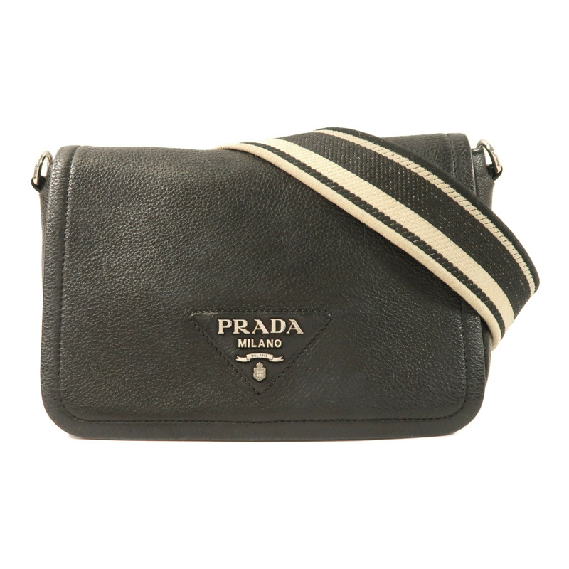PRADA 牛皮皮革Shoulder Bag銀扣肩背袋-0