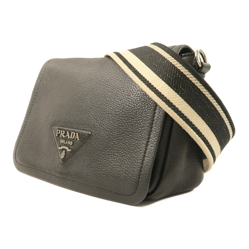PRADA 牛皮皮革Shoulder Bag銀扣肩背袋-2