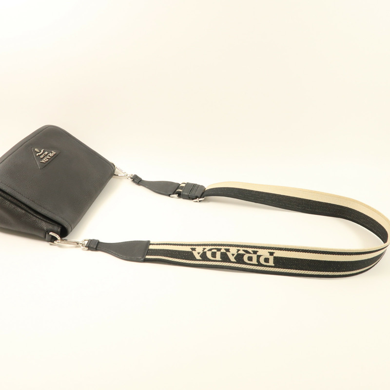 PRADA 牛皮皮革Shoulder Bag銀扣肩背袋-8