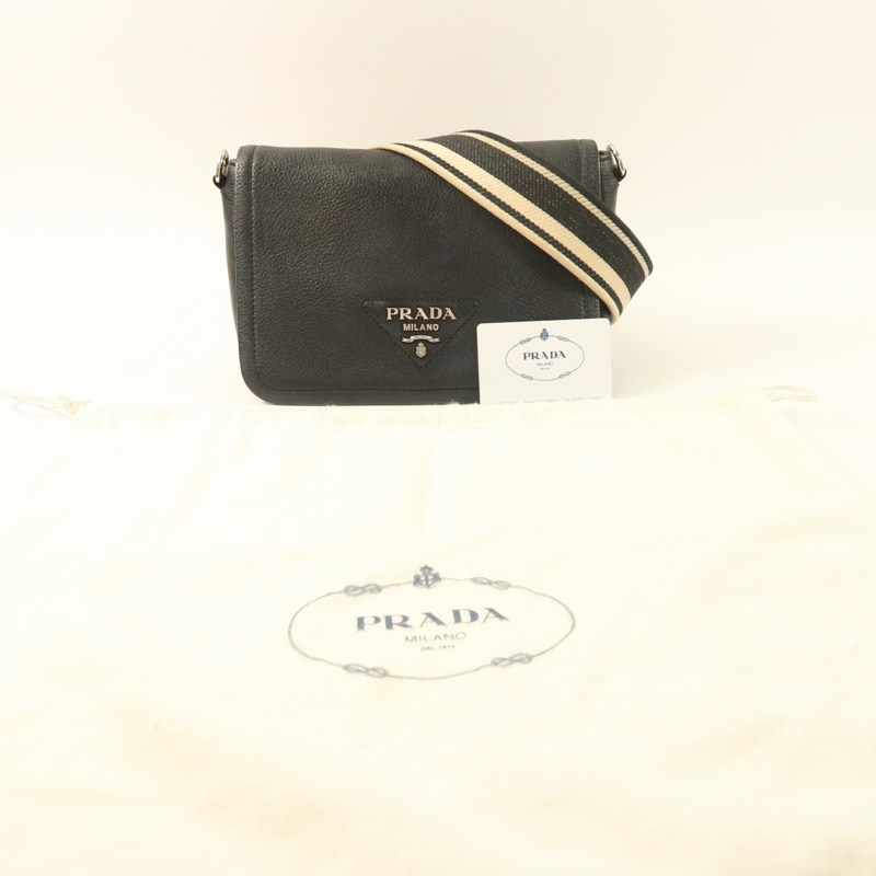 PRADA 牛皮皮革Shoulder Bag銀扣肩背袋-9