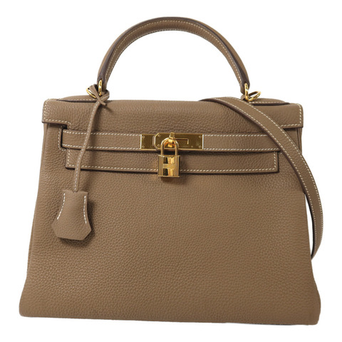 HERMES Togo皮革Kelly 28金扣手挽肩背兩用袋Etoupe