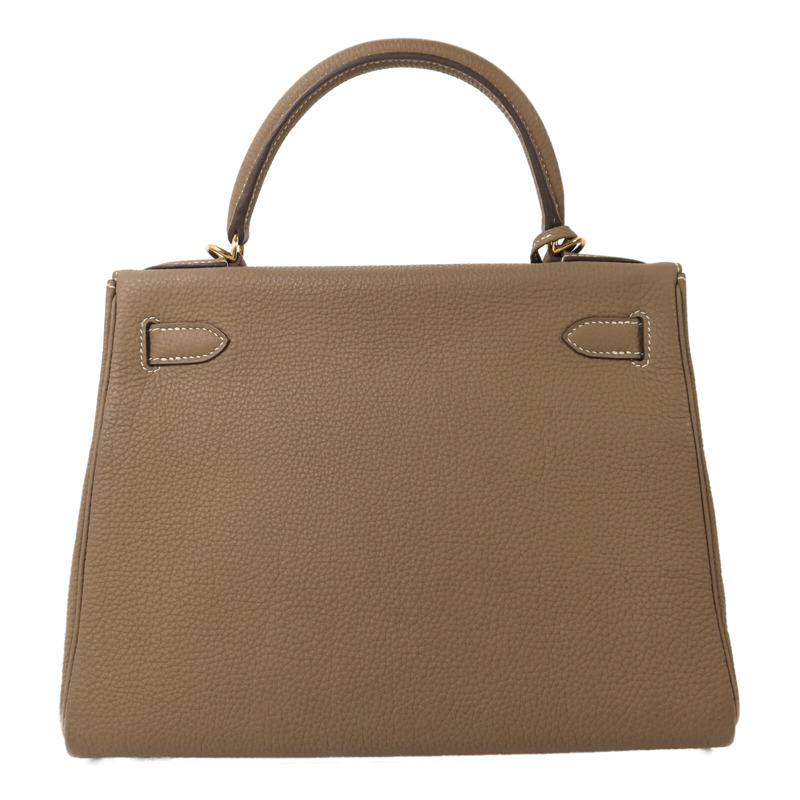 HERMES Togo皮革Kelly 28金扣手挽肩背兩用袋Etoupe-1
