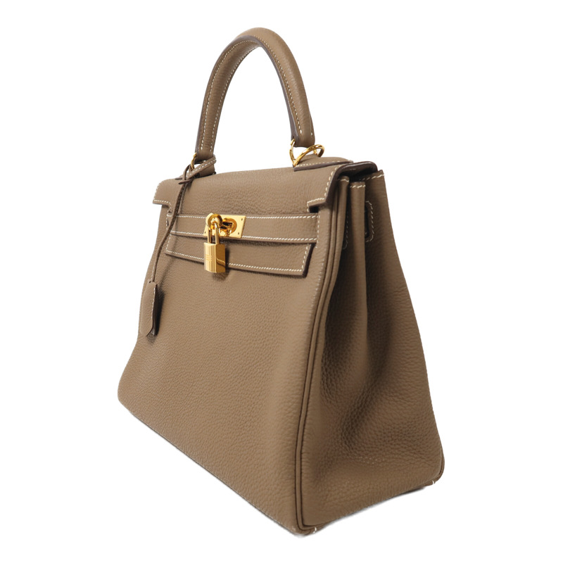 HERMES Togo皮革Kelly 28金扣手挽肩背兩用袋Etoupe-2