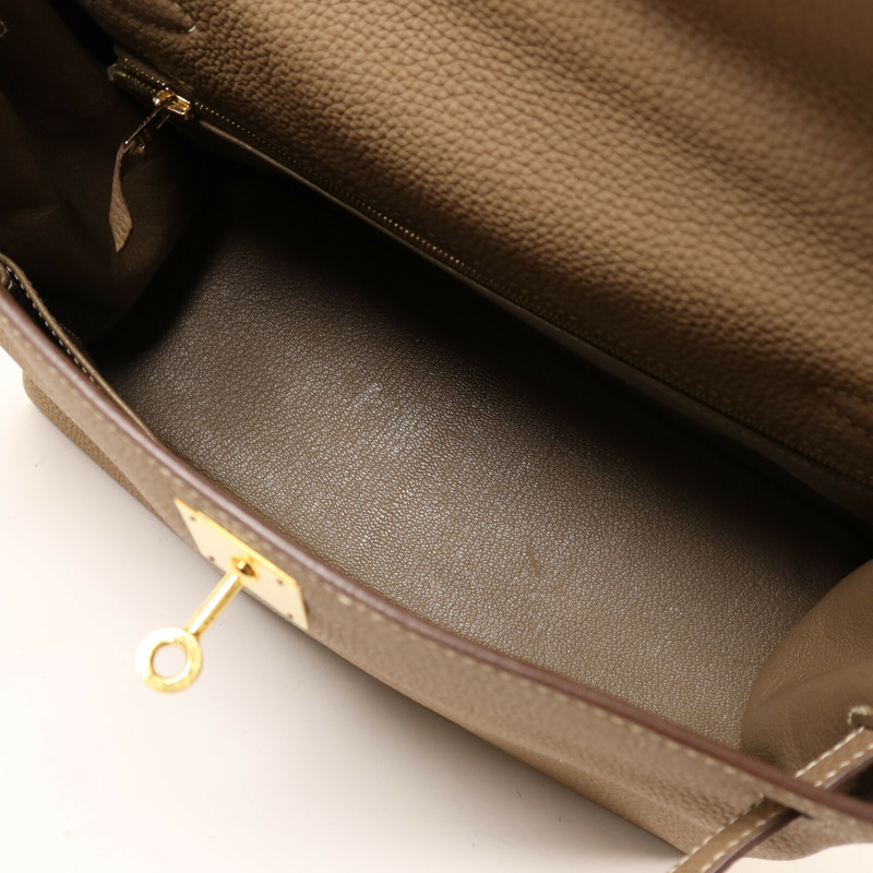 HERMES Togo皮革Kelly 28金扣手挽肩背兩用袋Etoupe-4
