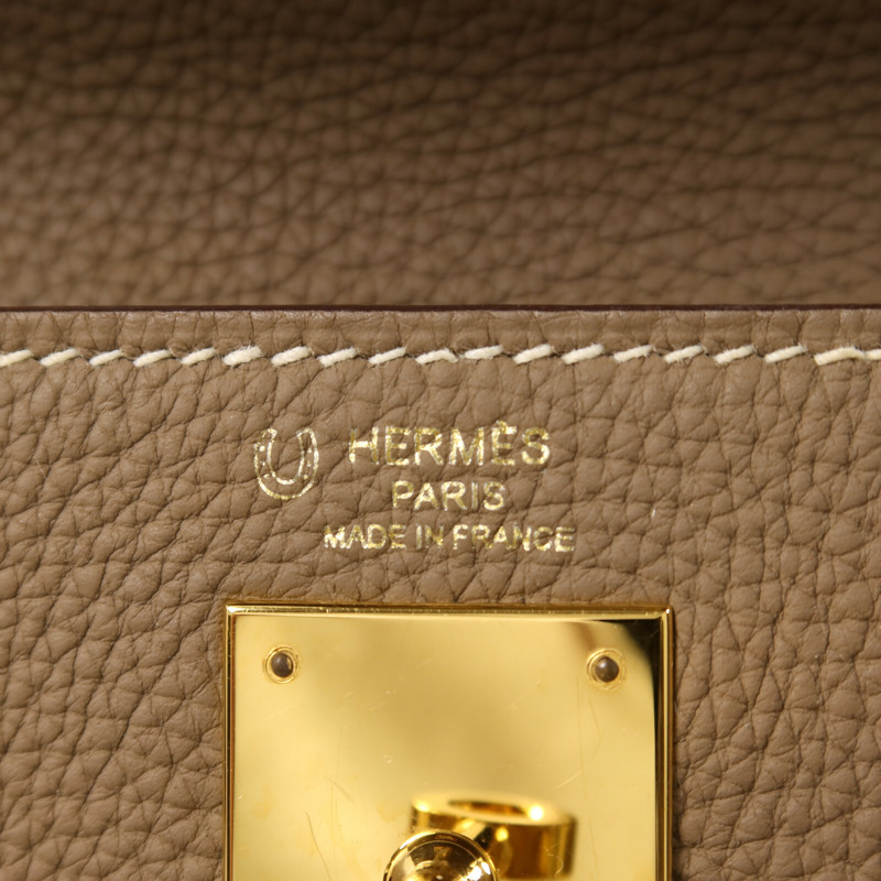 HERMES Togo皮革Kelly 28金扣手挽肩背兩用袋Etoupe-5