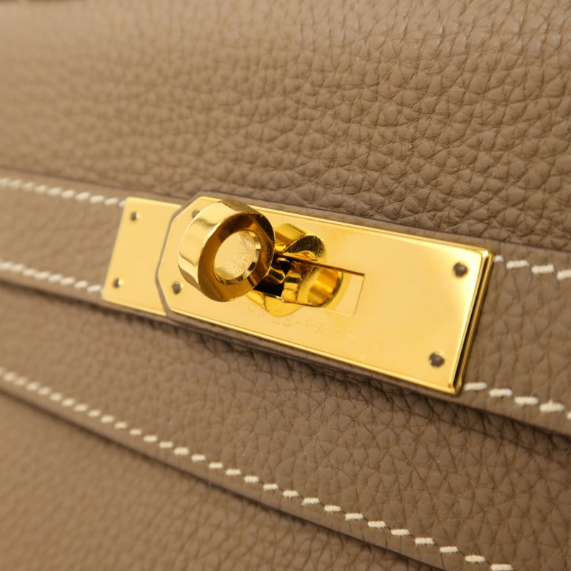 HERMES Togo皮革Kelly 28金扣手挽肩背兩用袋Etoupe-7