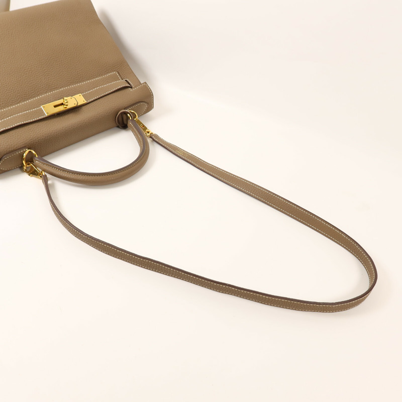 HERMES Togo皮革Kelly 28金扣手挽肩背兩用袋Etoupe-8