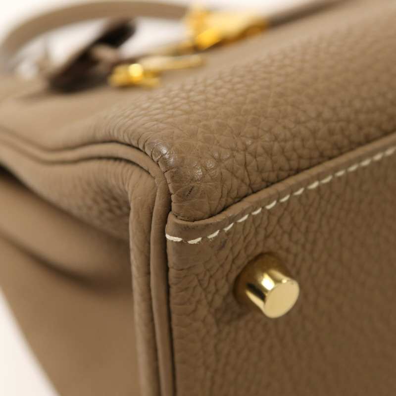 HERMES Togo皮革Kelly 28金扣手挽肩背兩用袋Etoupe-10