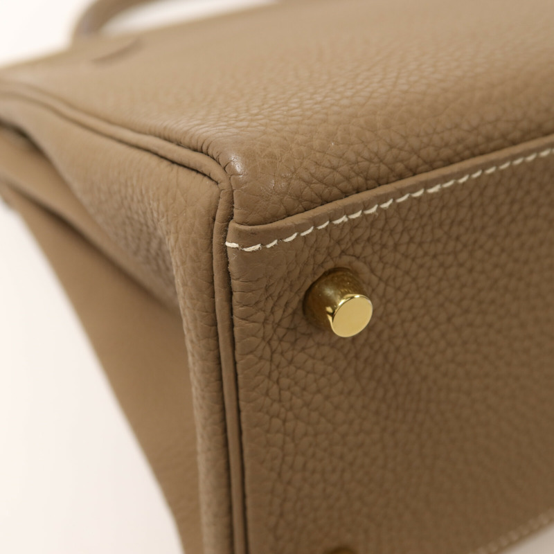 HERMES Togo皮革Kelly 28金扣手挽肩背兩用袋Etoupe-12