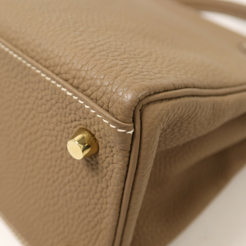 HERMES Togo皮革Kelly 28金扣手挽肩背兩用袋Etoupe-13