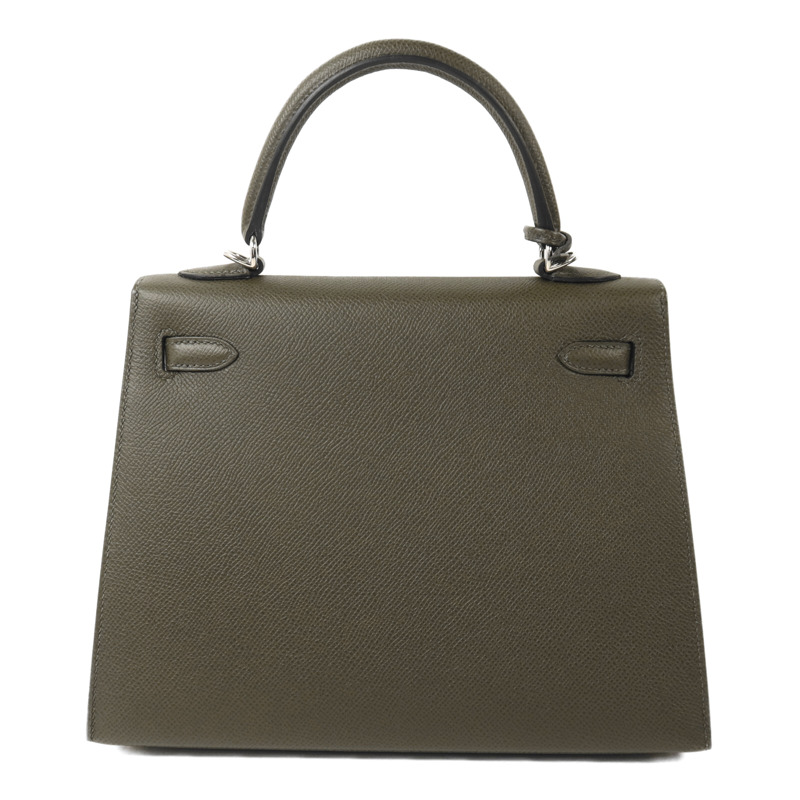 HERMES Epsom皮革Kelly 25銀扣手挽肩背兩用袋Vert de Gris-1