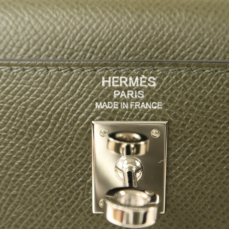 HERMES Epsom皮革Kelly 25銀扣手挽肩背兩用袋Vert de Gris-5