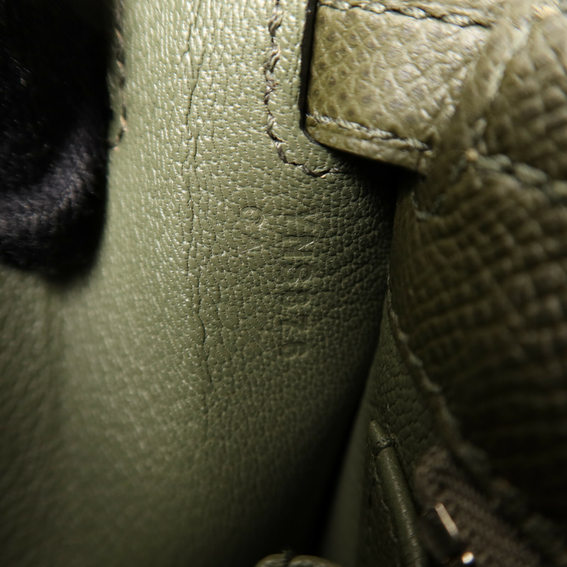 HERMES Epsom皮革Kelly 25銀扣手挽肩背兩用袋Vert de Gris-6