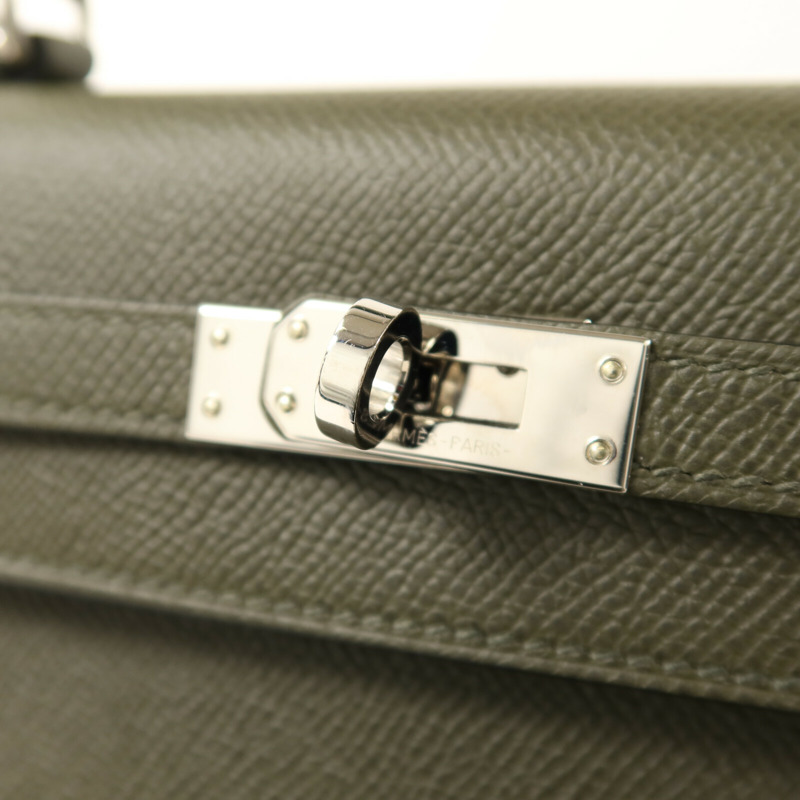 HERMES Epsom皮革Kelly 25銀扣手挽肩背兩用袋Vert de Gris-7