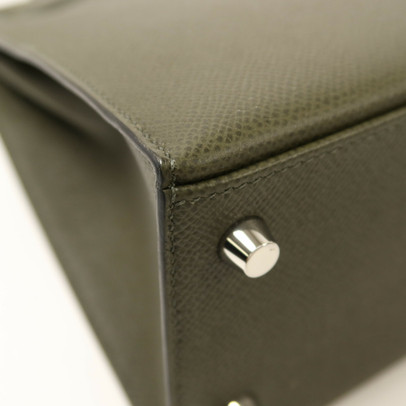 HERMES Epsom皮革Kelly 25銀扣手挽肩背兩用袋Vert de Gris-12