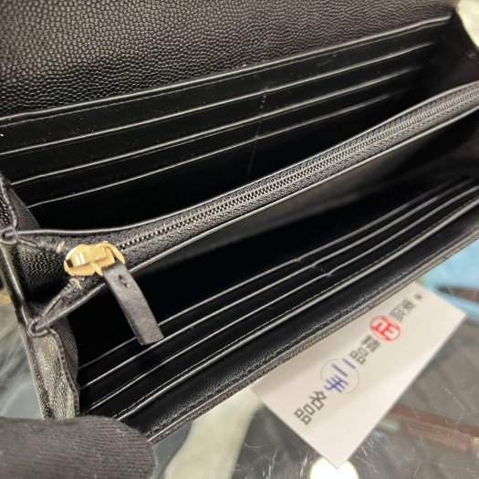 東區正精品㊣CHANEL A80286 BOY 香奈兒黑色荔枝牛皮霧金釦 LOGO 釦式信封長夾皮夾 RZ6240-2