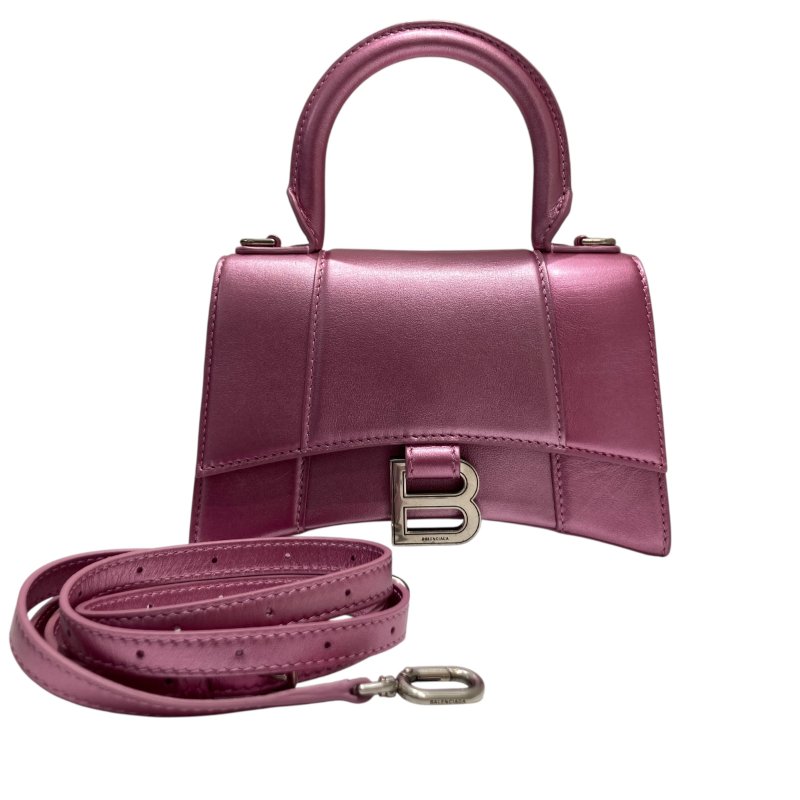 BALENCIAGA 巴黎世家 592833 HOURGLASS XS 沙漏包 手提包 肩背包 皮革 甜粉色 銀釦-0