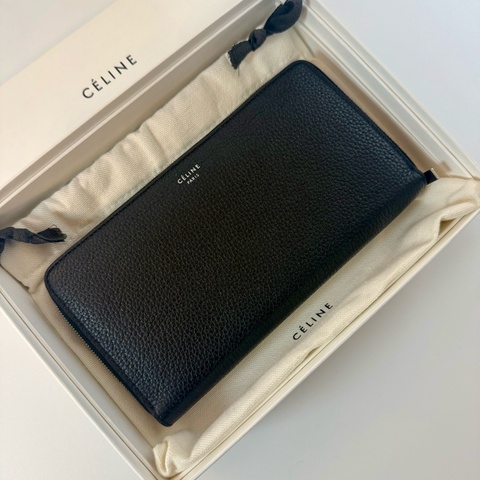✔️ Celine 荔枝紋牛皮拉鏈長夾 黑色